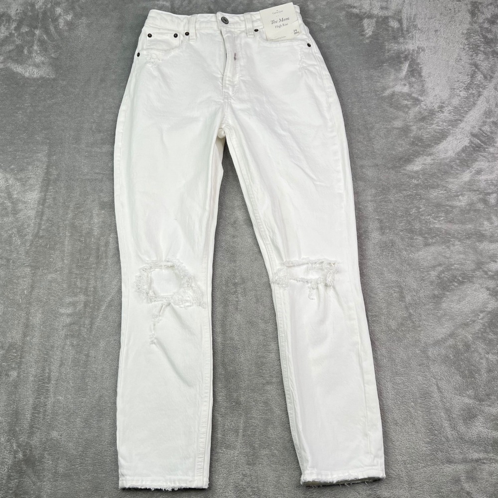 Abercrombie & Fitch Curve Love The Mom Jeans Womens 24/00R White Solid Stretch